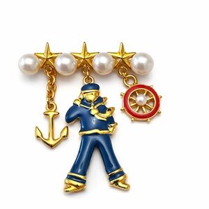 Vintage Marvella Nautical Themed Brooch with Pearls and Gold Accents